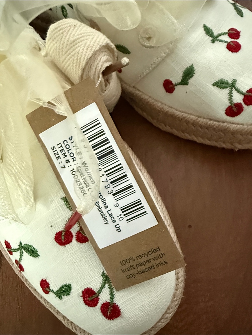 Toms Cream Canvas Cherry Embroidered Espadrille Sneakers - Picture 8 of 10